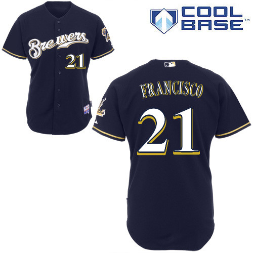 Juan Francisco #21 Youth Baseball Jersey-Milwaukee Brewers Authentic Alternate Navy Cool Base MLB Jersey